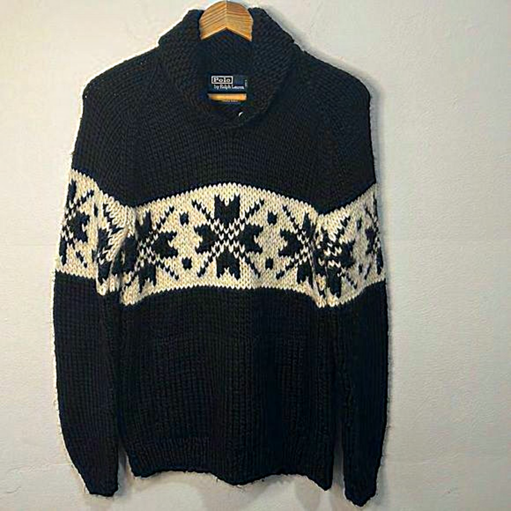 Polo Ralph Lauren Wool Hand Knit Sweater Snowflake Nordic - Size Medium - Picture 1 of 8
